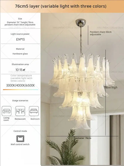 Elegant white glass petal chandelier staircase crystal light