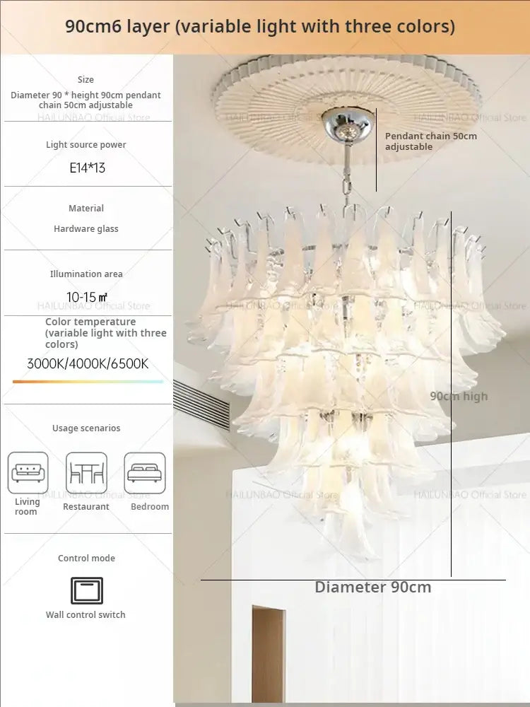 Elegant white glass petal chandelier staircase crystal light