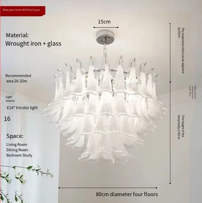 Elegant white glass petal chandelier staircase crystal light