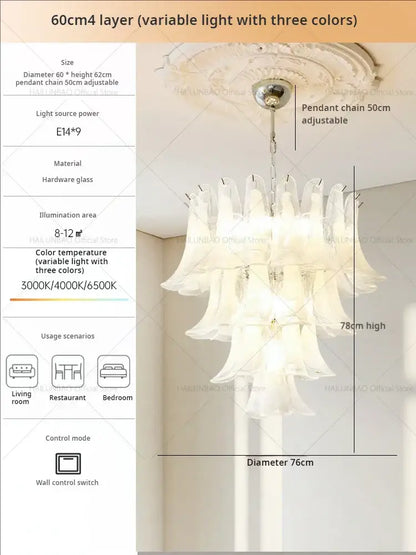 Elegant white glass petal chandelier staircase crystal light