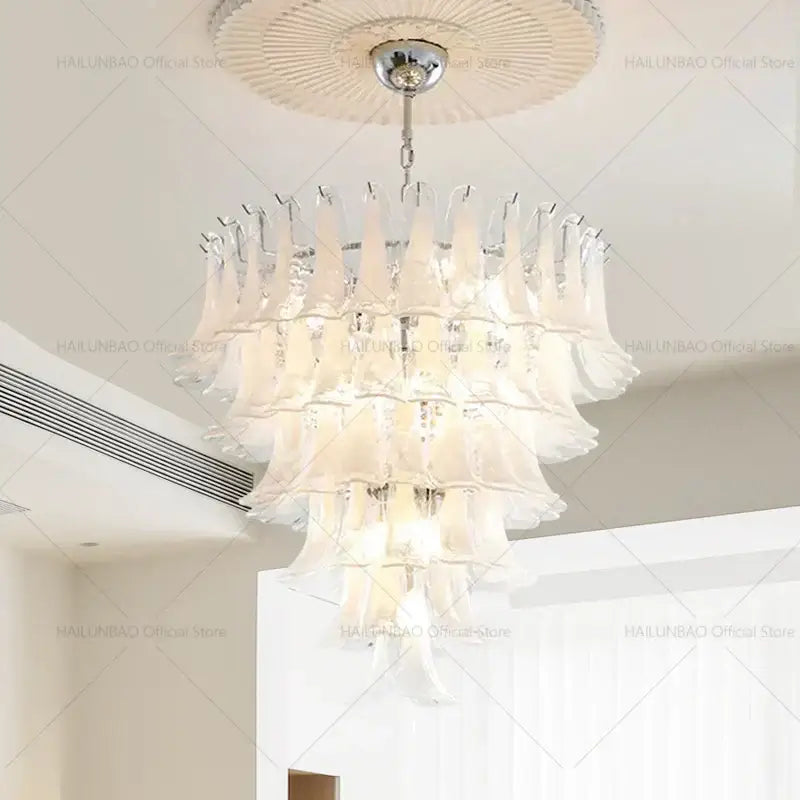 Elegant white glass petal chandelier staircase crystal light