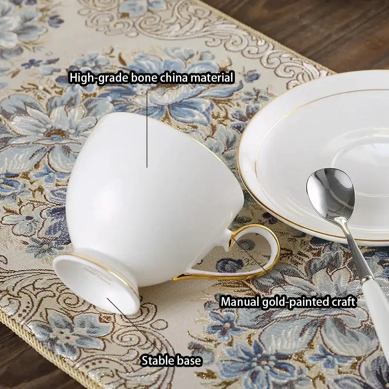 Elegant white & gold bone china coffee set dining room porcelain tea set