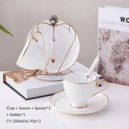 Elegant white & gold bone china coffee set dining room porcelain tea set