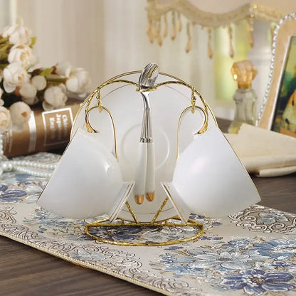 Elegant white & gold bone china coffee set dining room porcelain tea set