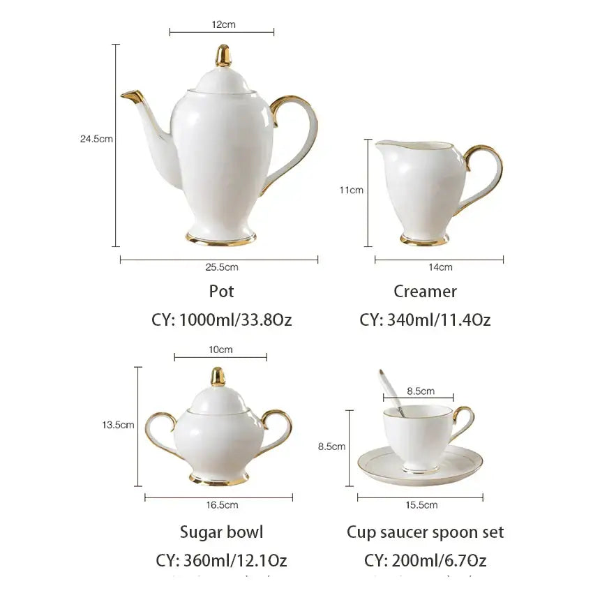 Elegant white & gold bone china coffee set dining room porcelain tea set