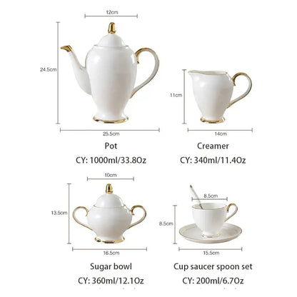 Elegant white & gold bone china coffee set dining room porcelain tea set