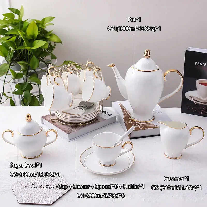 Elegant white & gold bone china coffee set dining room porcelain tea set