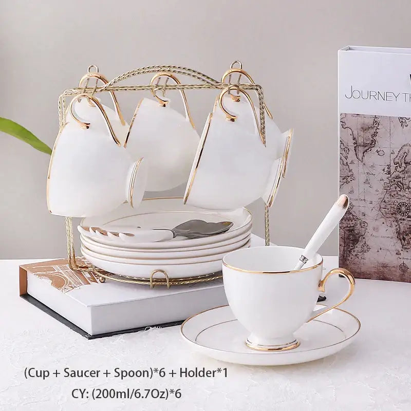 Elegant white & gold bone china coffee set dining room porcelain tea set