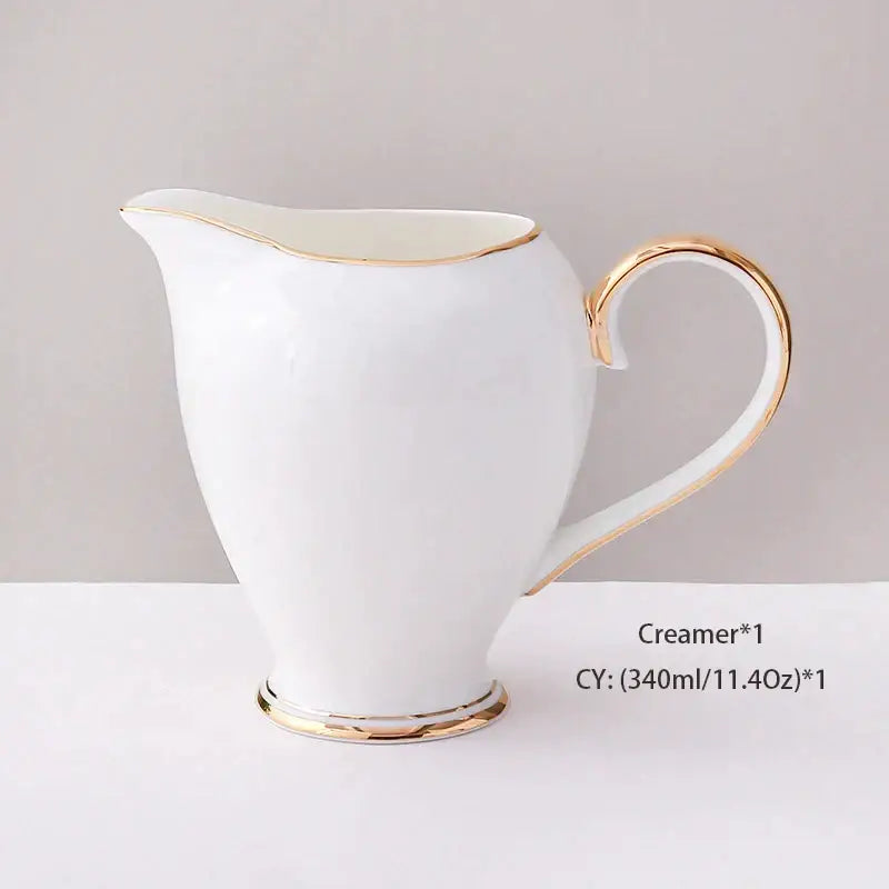 Elegant white & gold bone china coffee set dining room porcelain tea set