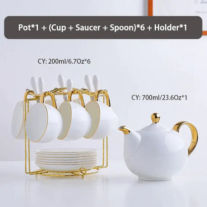 Elegant white & gold bone china tea set – dining room porcelain teapot
