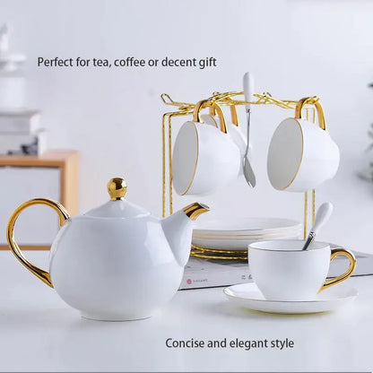 Elegant white & gold bone china tea set – dining room porcelain teapot