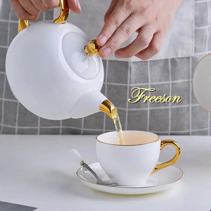 Elegant white & gold bone china tea set – dining room porcelain teapot