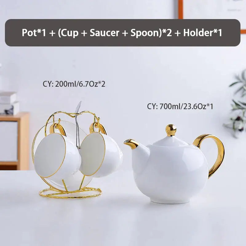 Elegant white & gold bone china tea set – dining room porcelain teapot