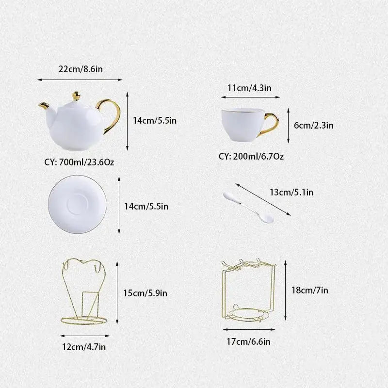 Elegant white & gold bone china tea set – dining room porcelain teapot