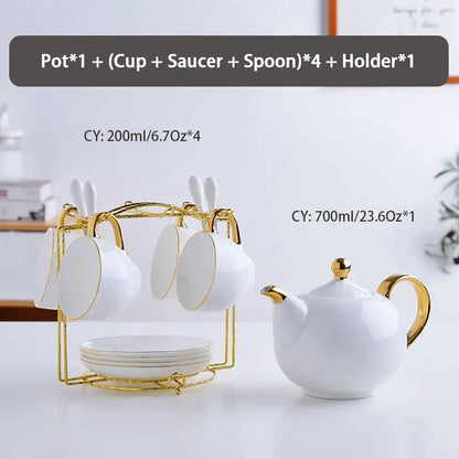 Elegant white & gold bone china tea set – dining room porcelain teapot