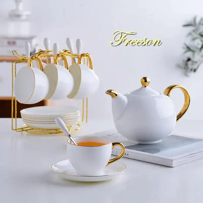 Elegant white & gold bone china tea set – dining room porcelain teapot