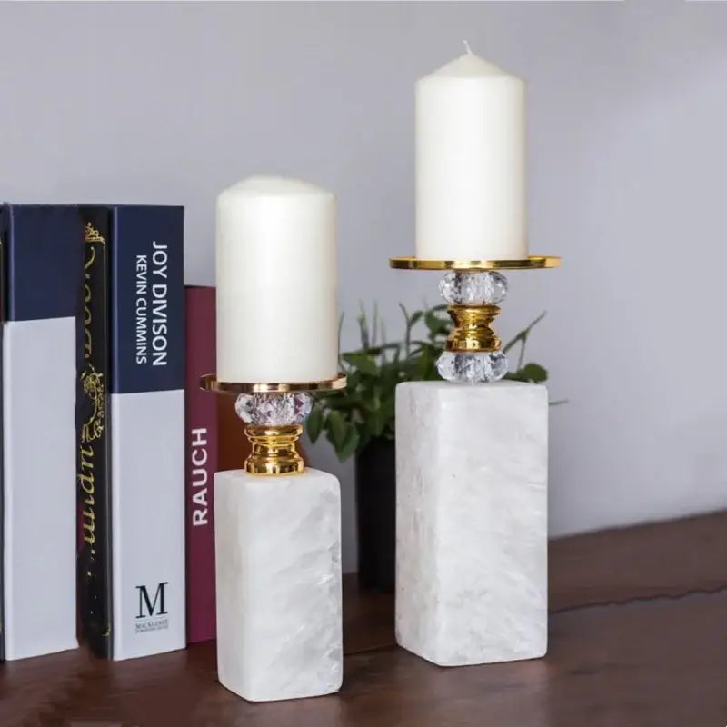 Elegant white & gold marble candle holder crystal dining room decor