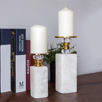 Elegant white & gold marble candle holder crystal dining room decor