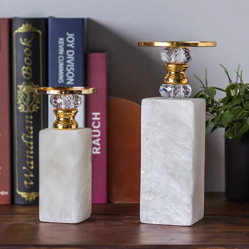 Elegant white & gold marble candle holder crystal dining room decor