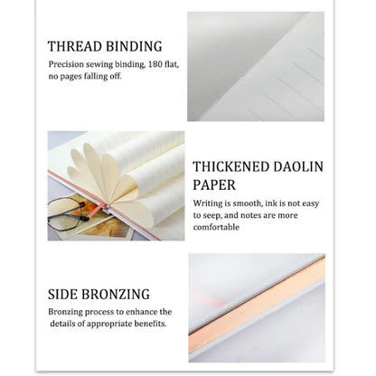 Elegant white guest book with bronzing detail – wedding reception