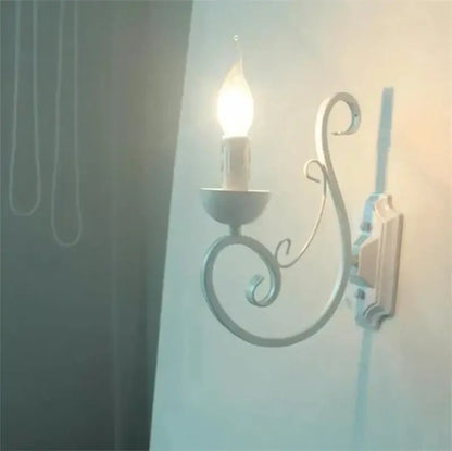 Elegant white iron wall lamp bedroom scrollwork sconce