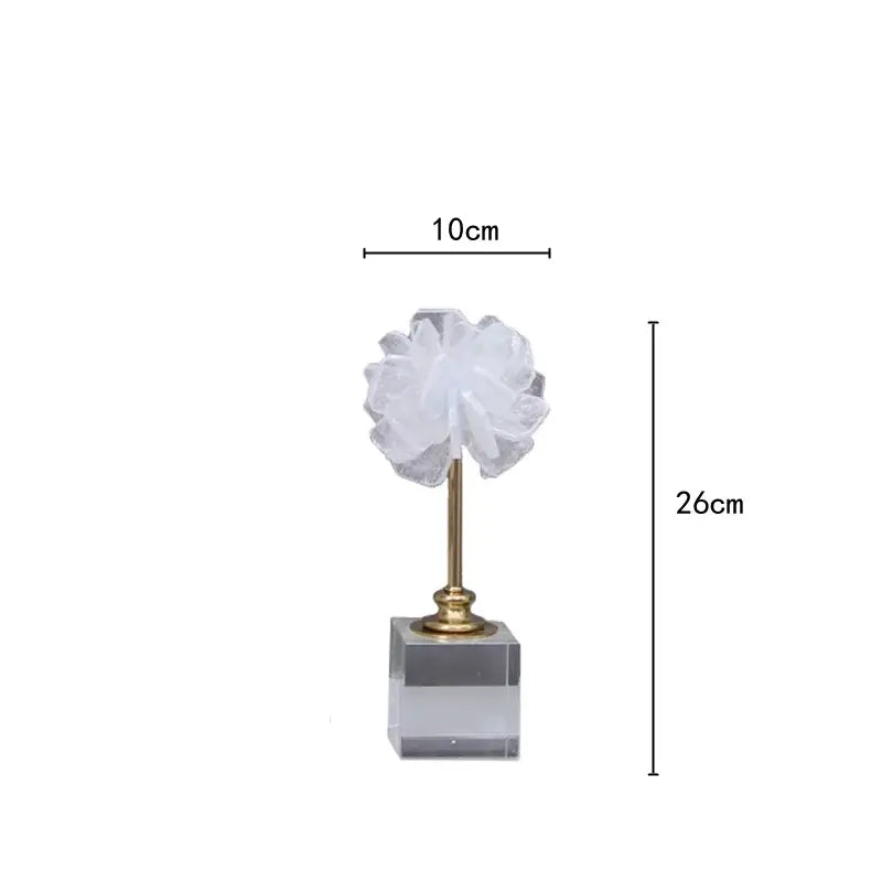 Elegant white organza flower glass craft hyalinite sculpture living room