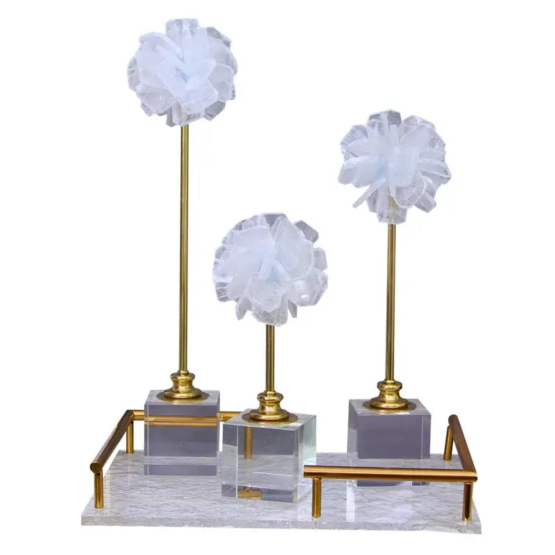 Elegant white organza flower glass craft hyalinite sculpture living room