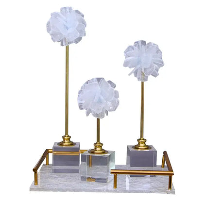 Elegant white organza flower glass craft hyalinite sculpture living room