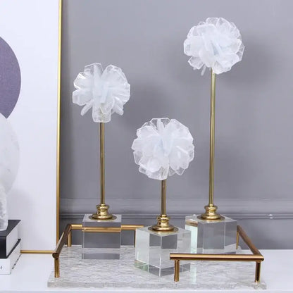 Elegant white organza flower glass craft hyalinite sculpture living room