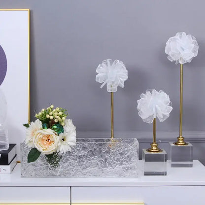Elegant white organza flower glass craft hyalinite sculpture living room