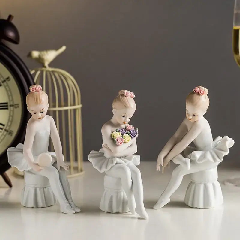 Elegant white porcelain ballet girl figurine set bedroom decor