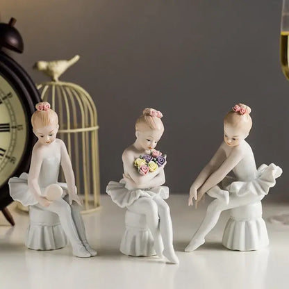 Elegant white porcelain ballet girl figurine set bedroom decor