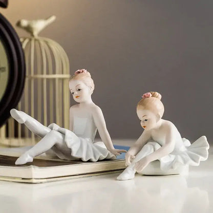 Elegant white porcelain ballet girl figurine set bedroom decor