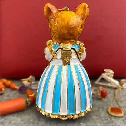 Elegant white porcelain cat jewelry trinket box bedroom decor