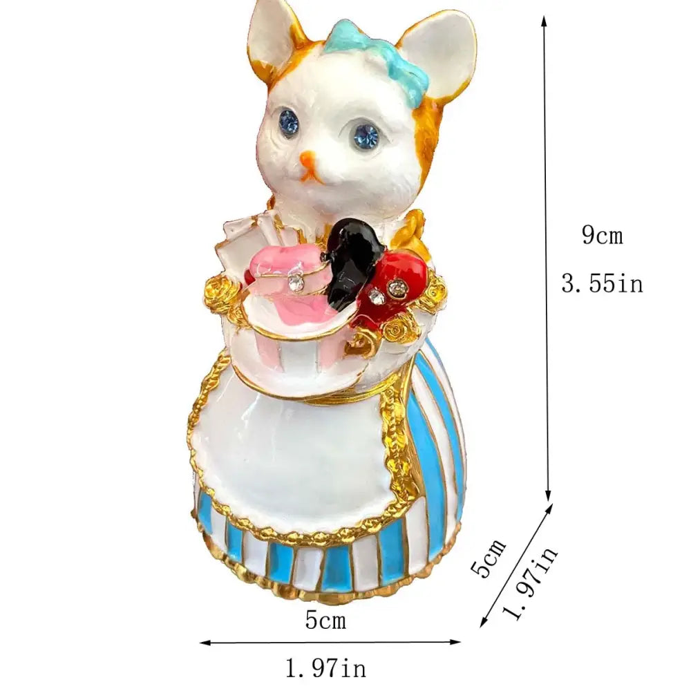 Elegant white porcelain cat jewelry trinket box bedroom decor