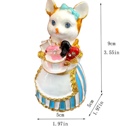 Elegant white porcelain cat jewelry trinket box bedroom decor
