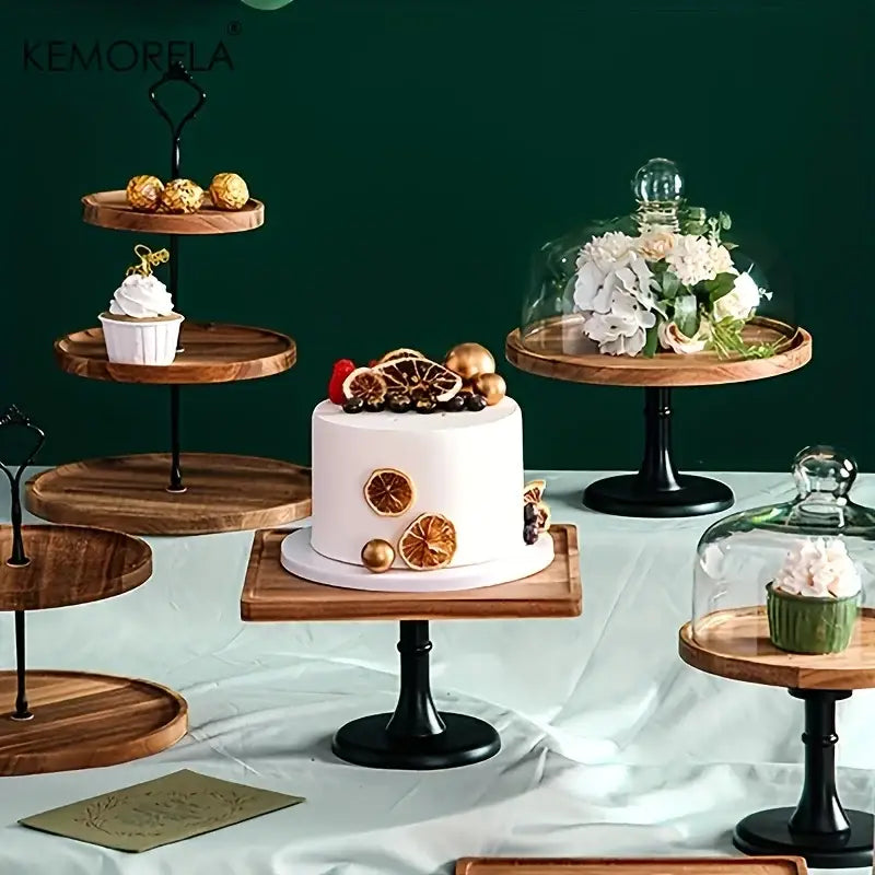 Elegant wood and black metal dried fruit tray dining room dessert stand