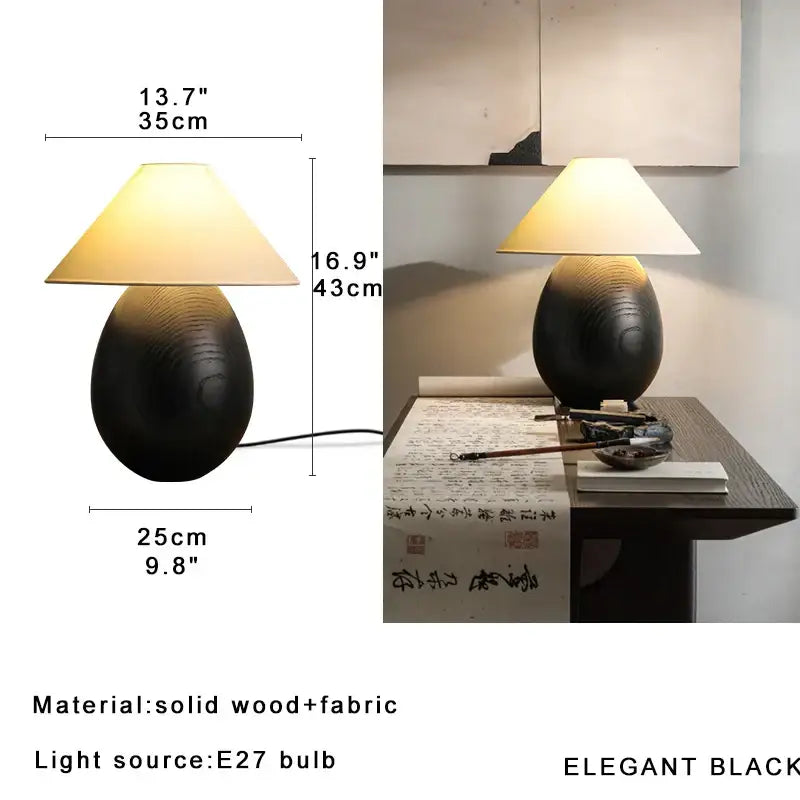 Elegant wood table lamp set with cream fabric shades for bedroom
