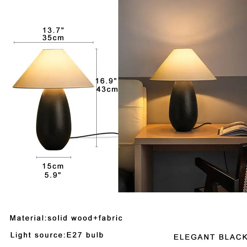 Elegant wood table lamp set with cream fabric shades for bedroom