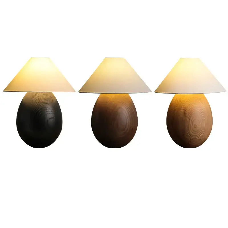 Elegant wood table lamp set with cream fabric shades for bedroom