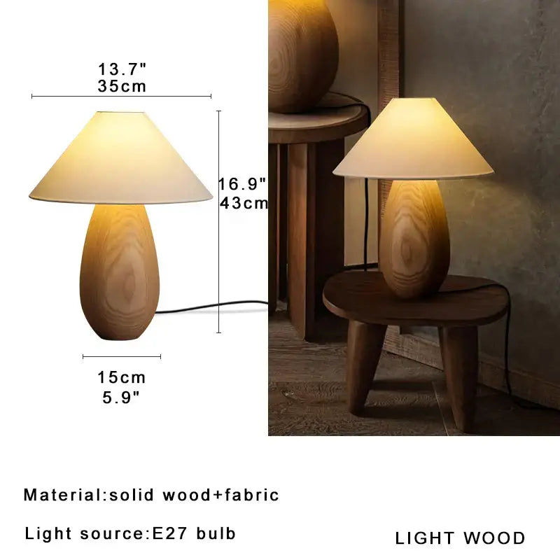 Elegant wood table lamp set with cream fabric shades for bedroom