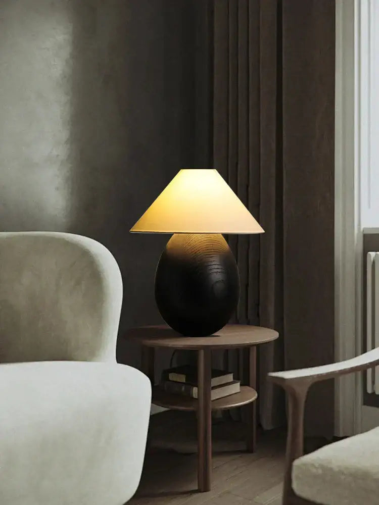 Elegant wood table lamp set with cream fabric shades for bedroom