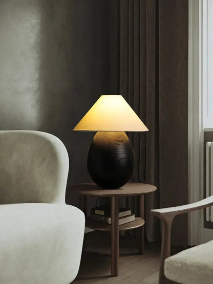 Elegant wood table lamp set with cream fabric shades for bedroom