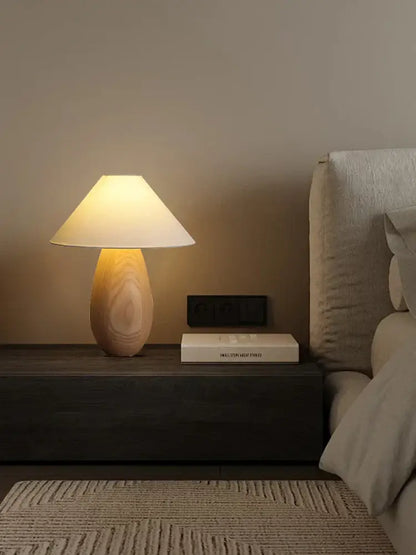 Elegant wood table lamp set with cream fabric shades for bedroom