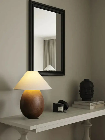 Elegant wood table lamp set with cream fabric shades for bedroom