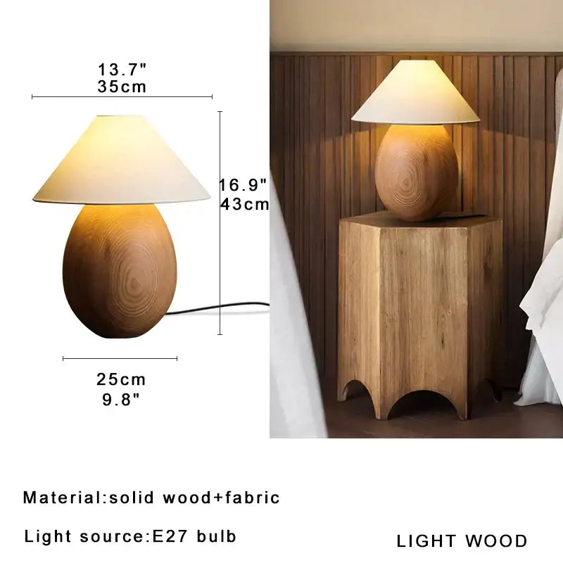 Elegant wood table lamp set with cream fabric shades for bedroom