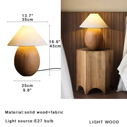 Elegant wood table lamp set with cream fabric shades for bedroom