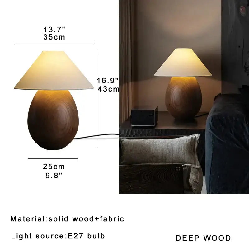 Elegant wood table lamp set with cream fabric shades for bedroom