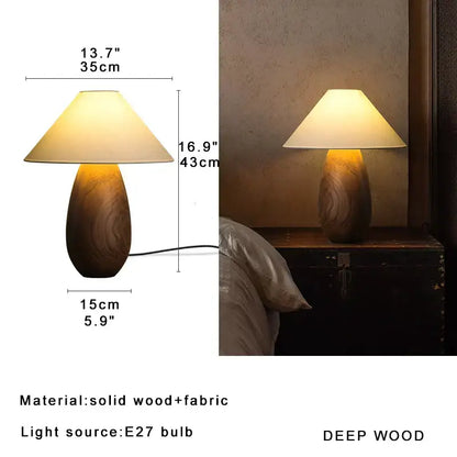 Elegant wood table lamp set with cream fabric shades for bedroom