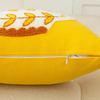 Elegant yellow vase flower cushion cover living room embroidery